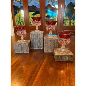 Vintage Tiffin Franciscan Kings Crown Ruby Red Flashed Liquor Glasses.